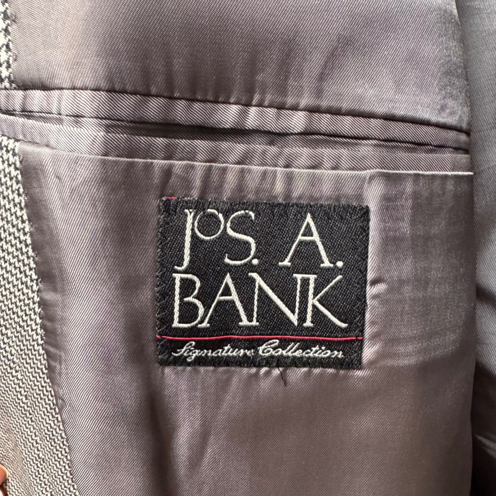 JOS A BANK Mens 46R GORDON Sport Coat Blazer 100% Wool Houndstooth‎ Gray Career - Picture 9 of 11